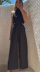 Lara Halter Neck Wide Leg Jumpsuit - Black