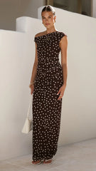 Lilani Maxi Dress - Chocolate/White Polka Dot