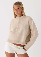 Cornelia Button Up Jumper - Oatmeal